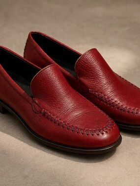 Rockport Red Leather Loafers Womens 10M Slip On Comfort Shoes Classic Casual